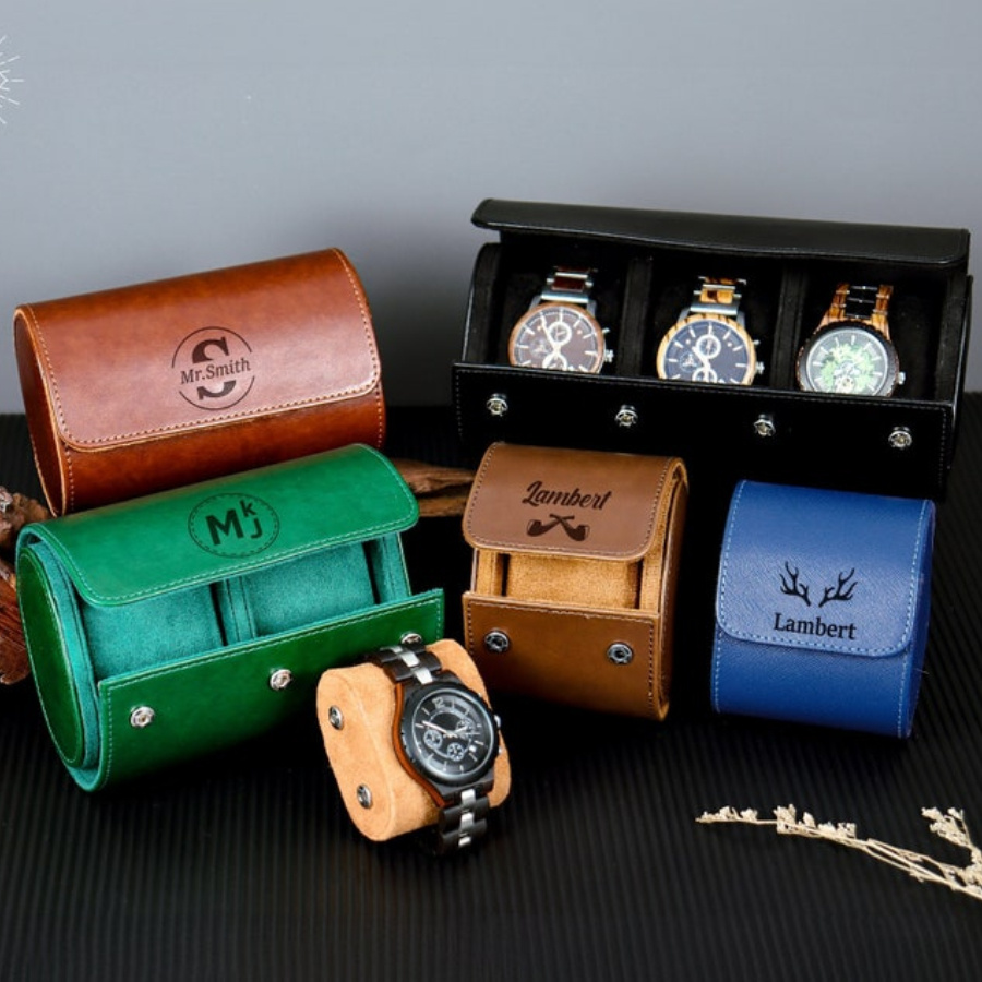 Custom Personalized Faux Leather Watch Box, Ideal Gift for Him